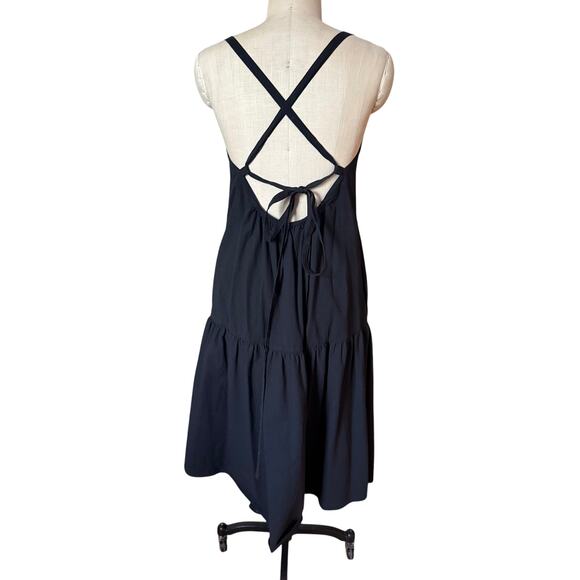Everlane Dropwaist Strappy Midi Sundress in Black Stretch Seersucker Size 10 - Picture 2 of 7